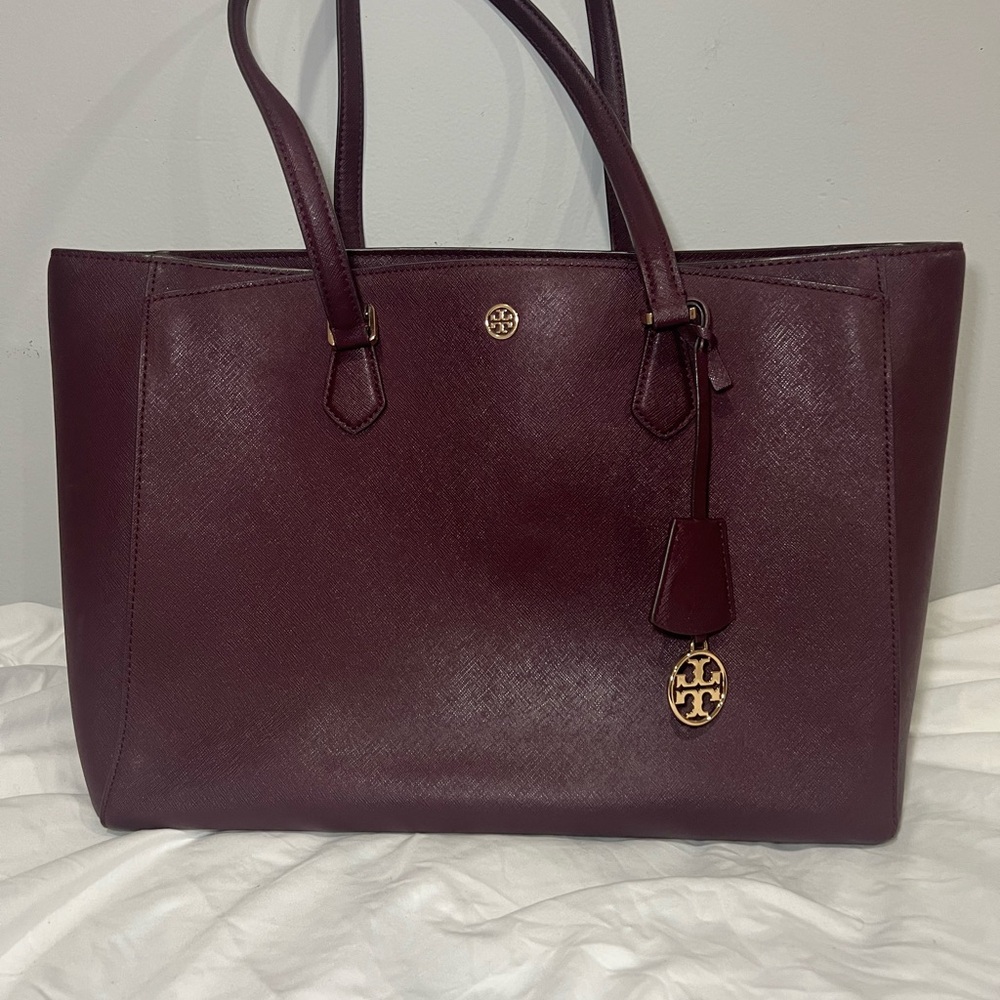 Tory Burch Burgundy Leather Tote Bag